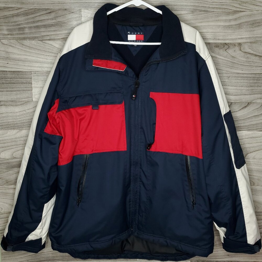 Vintage Tommy Hilfiger Jacket Big Flag Fleece Lined Coat Men’s Large Y2K